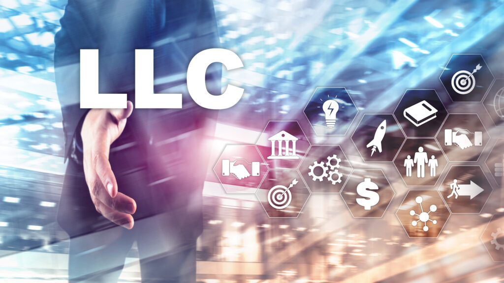 Limited Liability Company concept. Icons on virtual screen. Business Background.